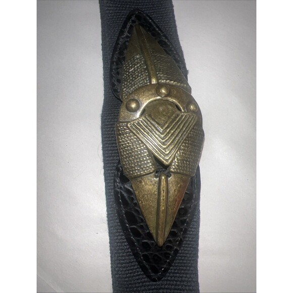 Vtg Motion East USA Black Stretch Belt Medieval Arrowhead Latch Buckle Womens M - Picture 1 of 7